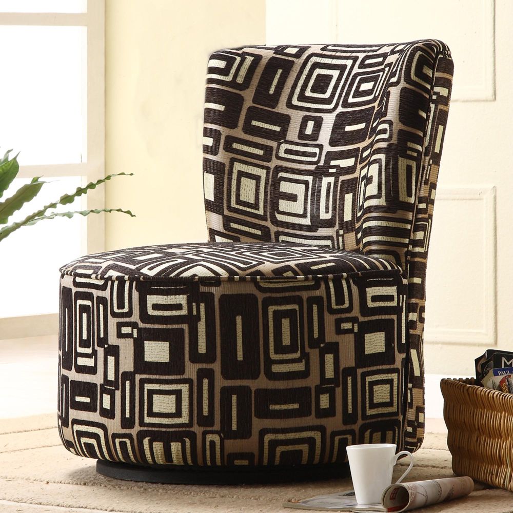 Oxford Creek Brown Print Round Swivel Chair
