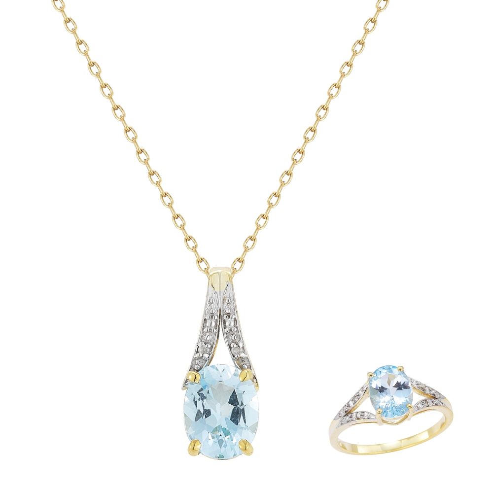 18Kt Gold over Sterling Silver Blue Topaz and Diamond Accent Pendant and Ring Set at Kmart.com