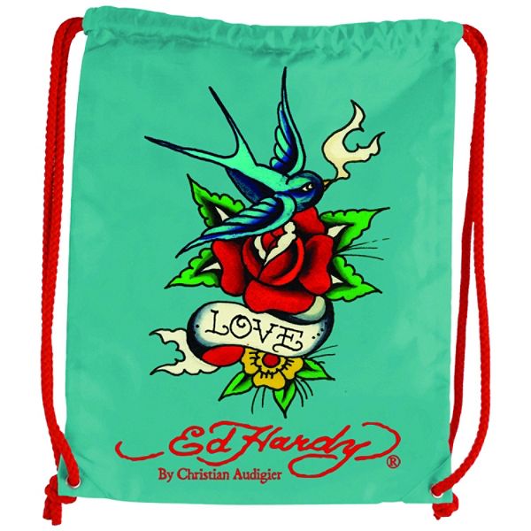 Ed Hardy Drew Birdflower Turquoise Drawstring