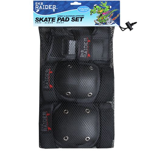 SK8RAIDER YOUTH SIX PIECE SKATEBOARD PAD SET FITS AGES 4 TO 8