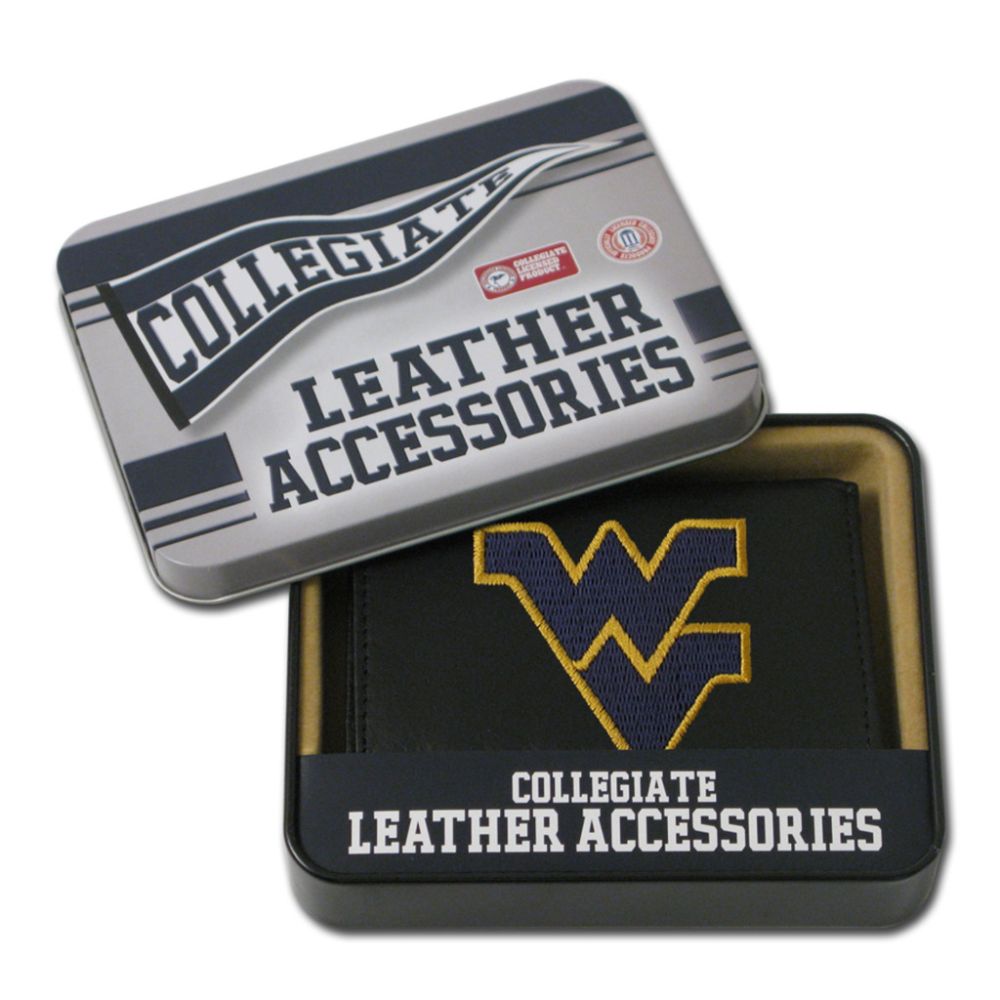 Rico West Virginia Mountaineers Men's Black Leather Tri-fold Wallet