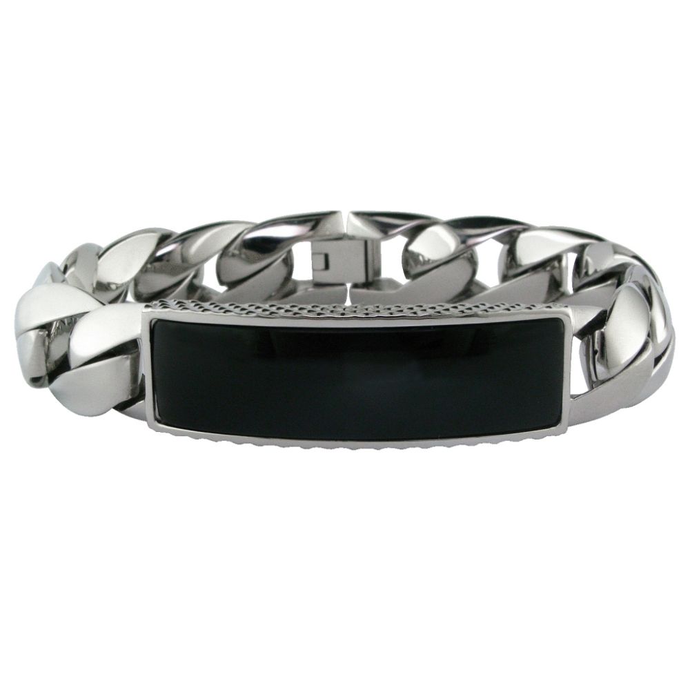   Men's Stainless Steel Id Bracelet With Black Onyx at Sears.com