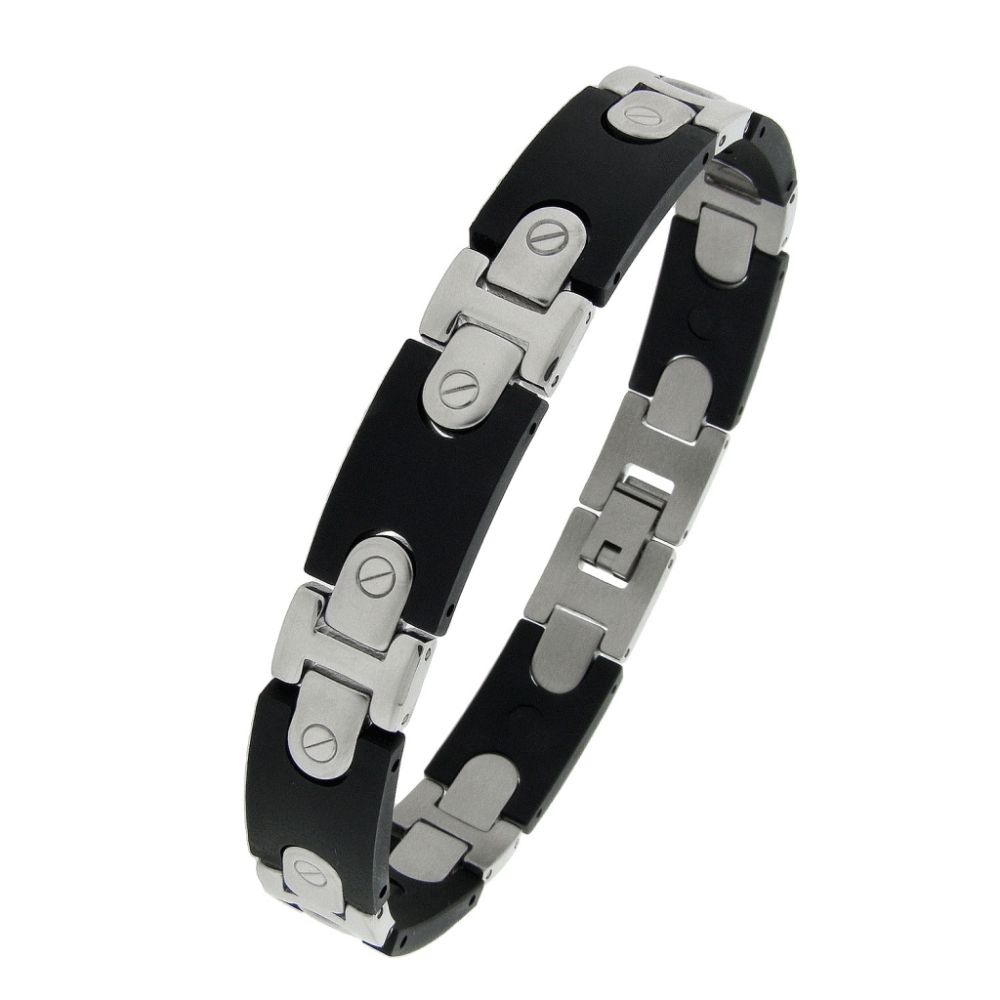   Men's Stainless Steel Wide Link Bracelet With  Rubber Elements at Sears.com