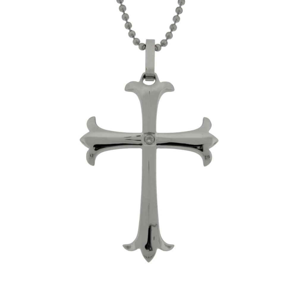   Men's Stainless Steel Cross Pendant With Cz On A 22" Ball chain at Sears.com