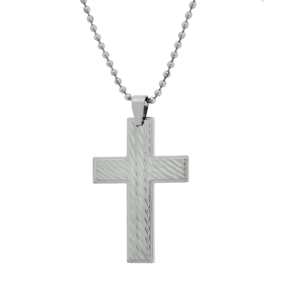   Men's Stainless Steel Textured Cross Pendant On 22" Ball Chain at Sears.com