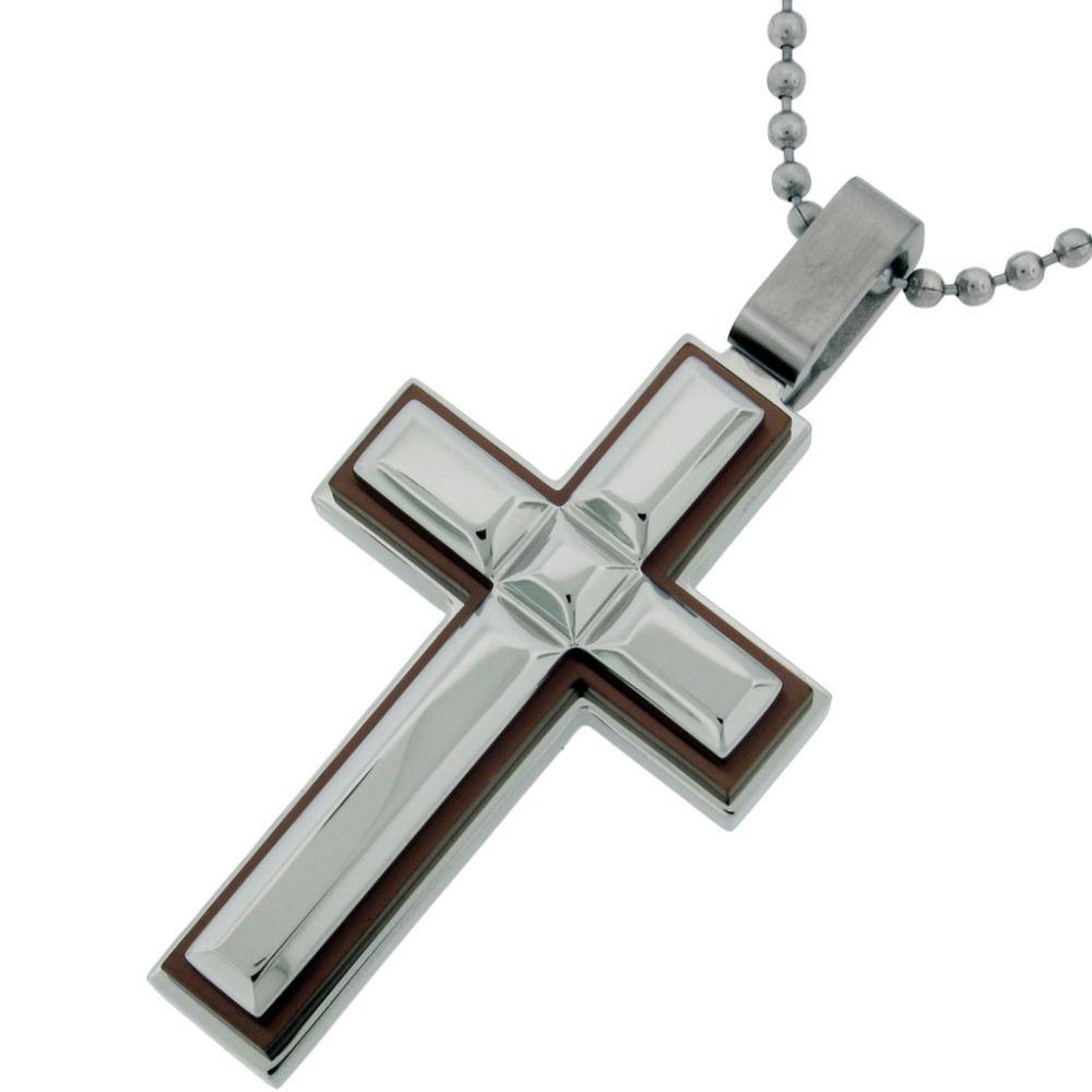   Men's Stainless Steel Cross Pendant With Chocolate Ip On 22" Ball Chain at Sears.com