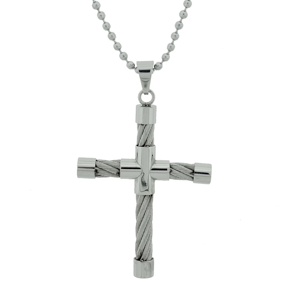   Men's Stainless Steel Cable Cross Pendant On 22" Ball Chain at Sears.com