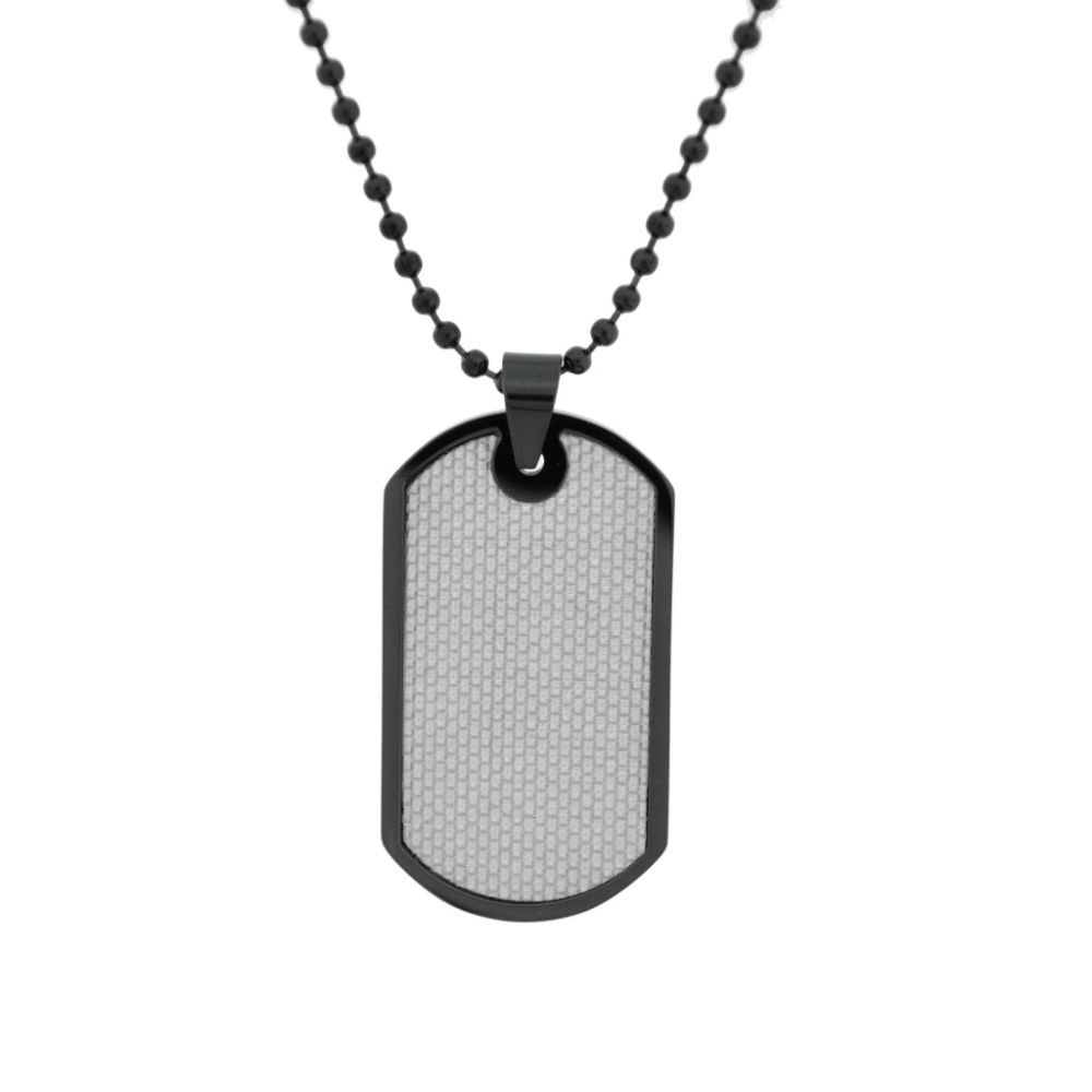   Men's Stainless Steel Dog Tag Pendant With Black Ip Plating And Silver Carbon Fiber On 22" Ball Chain at Sears.com