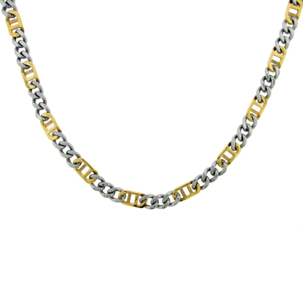 Men's Stainless Steel 24" Necklace With 18K Gold Plated Elements