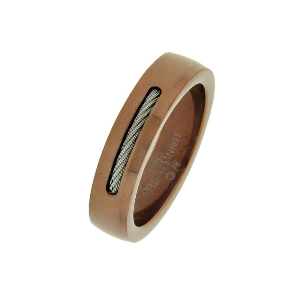 Men's Stainless Steel Cable Accent Band Ring With Brown Ip Plating at Sears.com