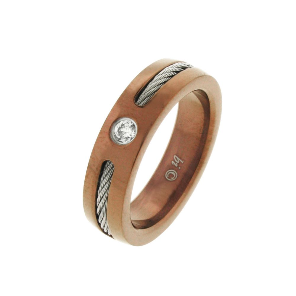 Men's Stainless Steel Ring With Cz Accents And Brown Ip Plating