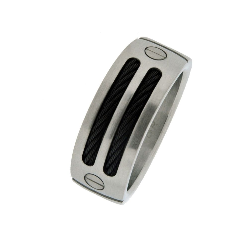 Men's Stainless Steel Band Ring With Black Ip Plated Cable Accents at Kmart.com