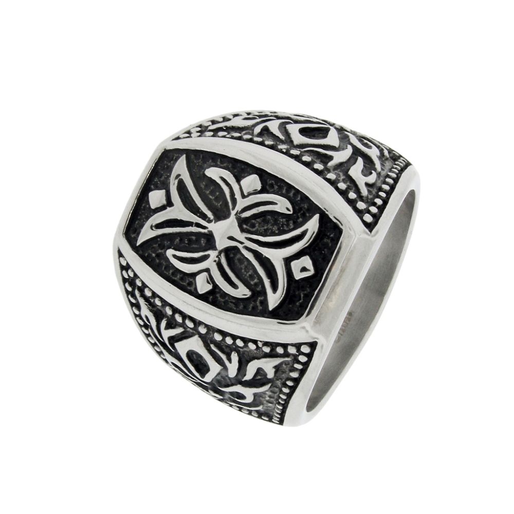 Men's Stainless Steel Casted Bold Ring With Black Oxidation