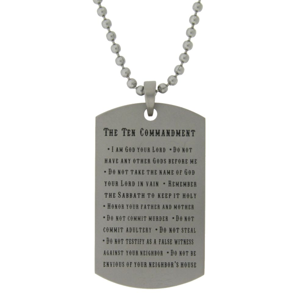 Men's Stainless Steel Dog Tag with Ten Commandments on 22" Ball Chain at Kmart.com