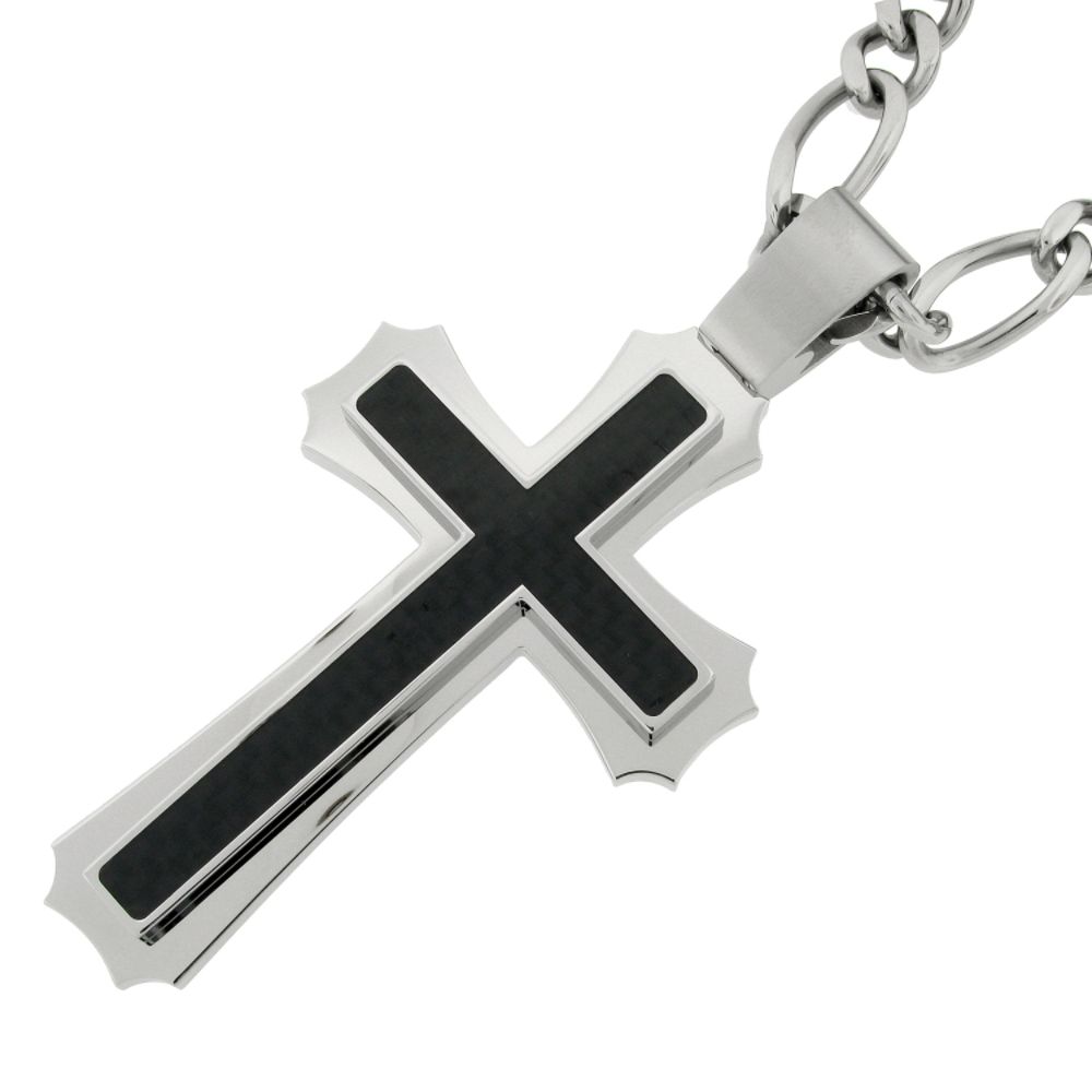   Mens Stainless Steel XLarge Cross Pendant With Carbon Fiber at Sears.com