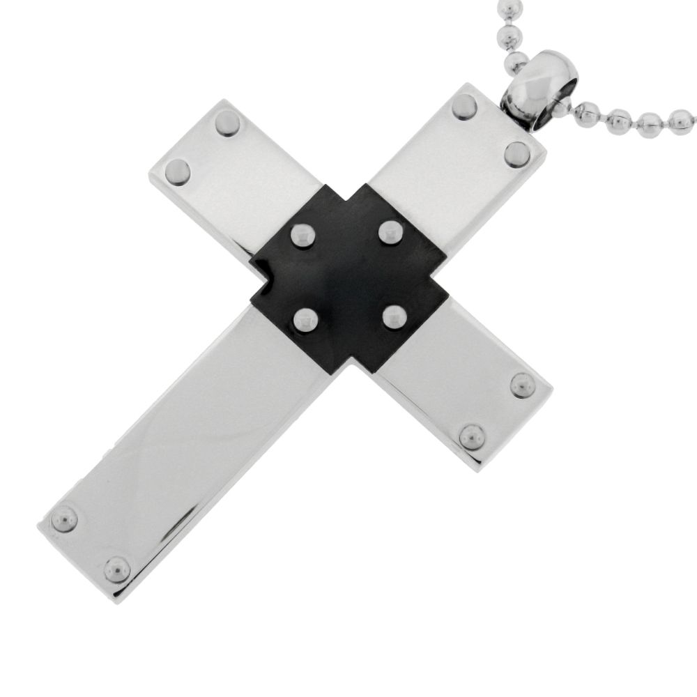 Men's Stainless Steel with Black Plating Cross Pendant on Chain at Kmart.com