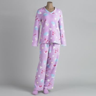 Pink K Womens Plus 3 Piece Plush Pajama Set 