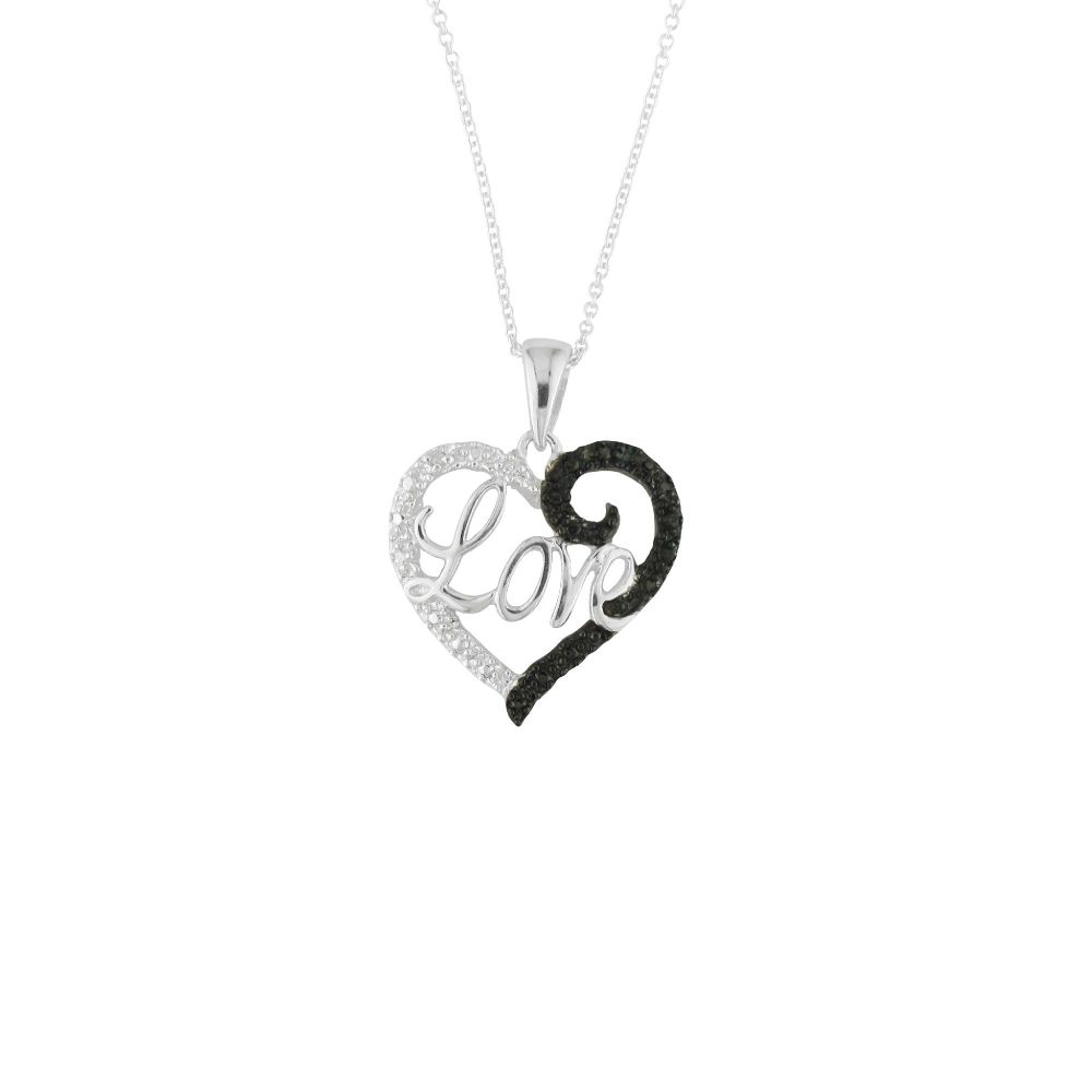 Black and White Diamond Accent Sterling Silver Love Heart Pendant
