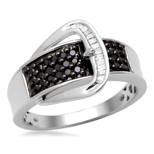 1/4 cttw Black and White Diamond Buckle Ring in Sterling Silver at Sears.com