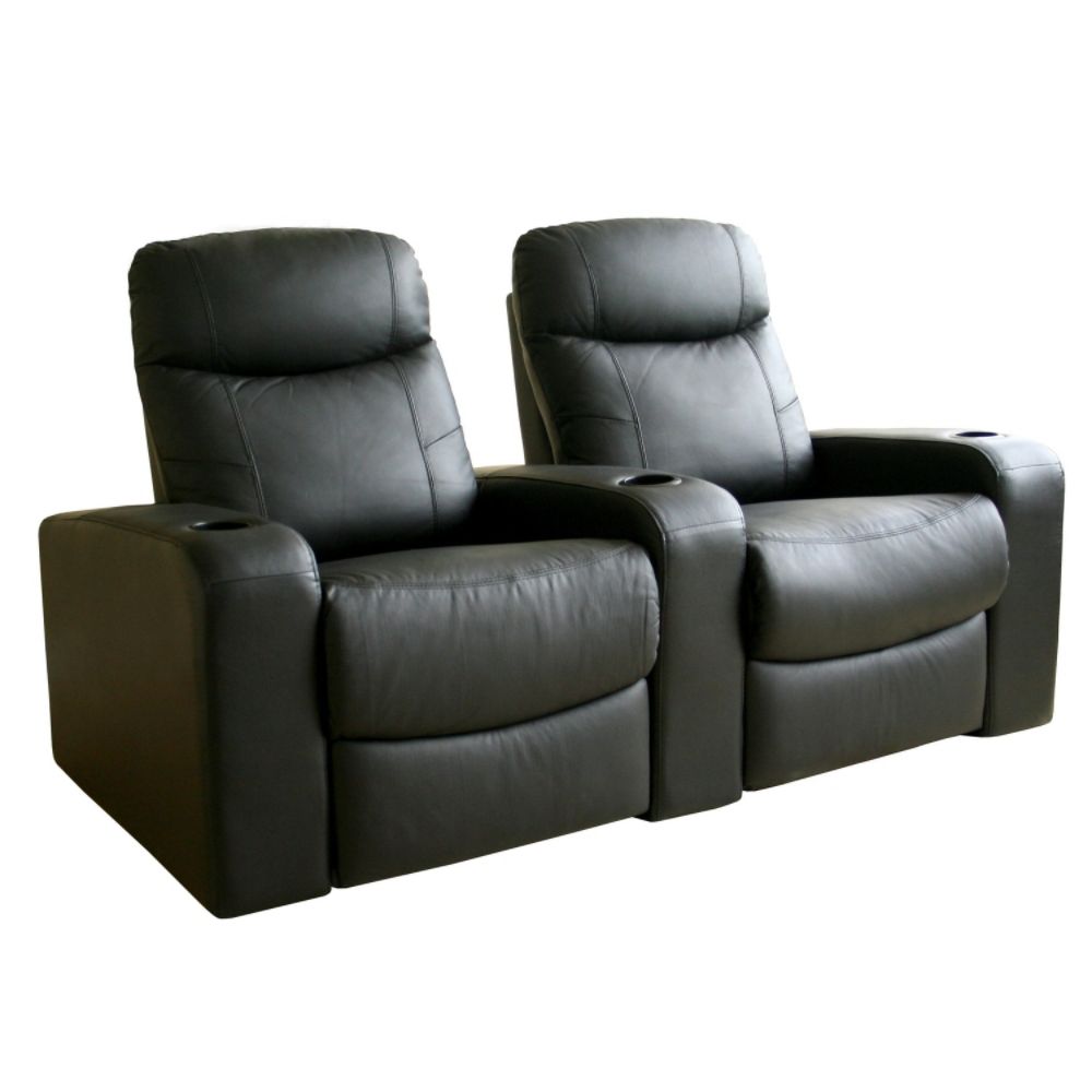 Baxton Studio AngusLeather Home Theater Recliner Set of Two in Black