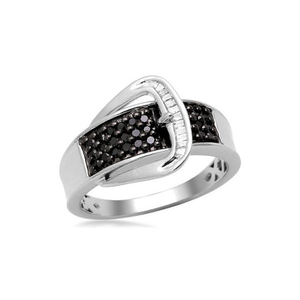 1/4 Cttw Black And White Diamond Buckle Ring In Sterling Silver