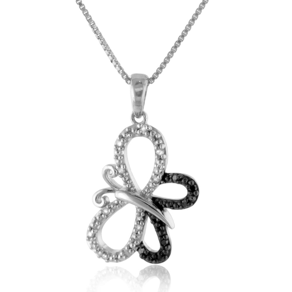 Black and White Diamond Accent Butterfly Pendant