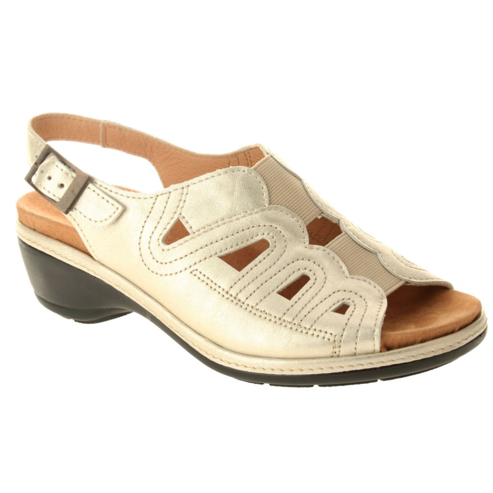 Womens Sentiment-SG Soft Gold Leather Backstrap Sandal