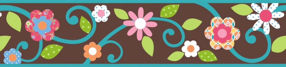RoomMates Scroll Floral Peel & Stick Border - Brown/Teal