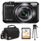 FinePix JX350 16MP Black Digital Camera with Mini Tripod, Large Case and 4GB SDHC Card