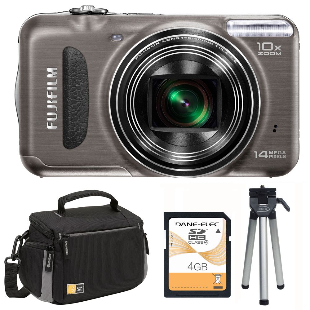 Fuji FinePix T200 14MP Gunmetal Digital Camera with Mini Tripod, Large Case...