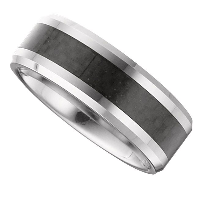 Dura Tungsten Men's 8mm Tungsten Wedding Band Ring featuring a Black Carbon