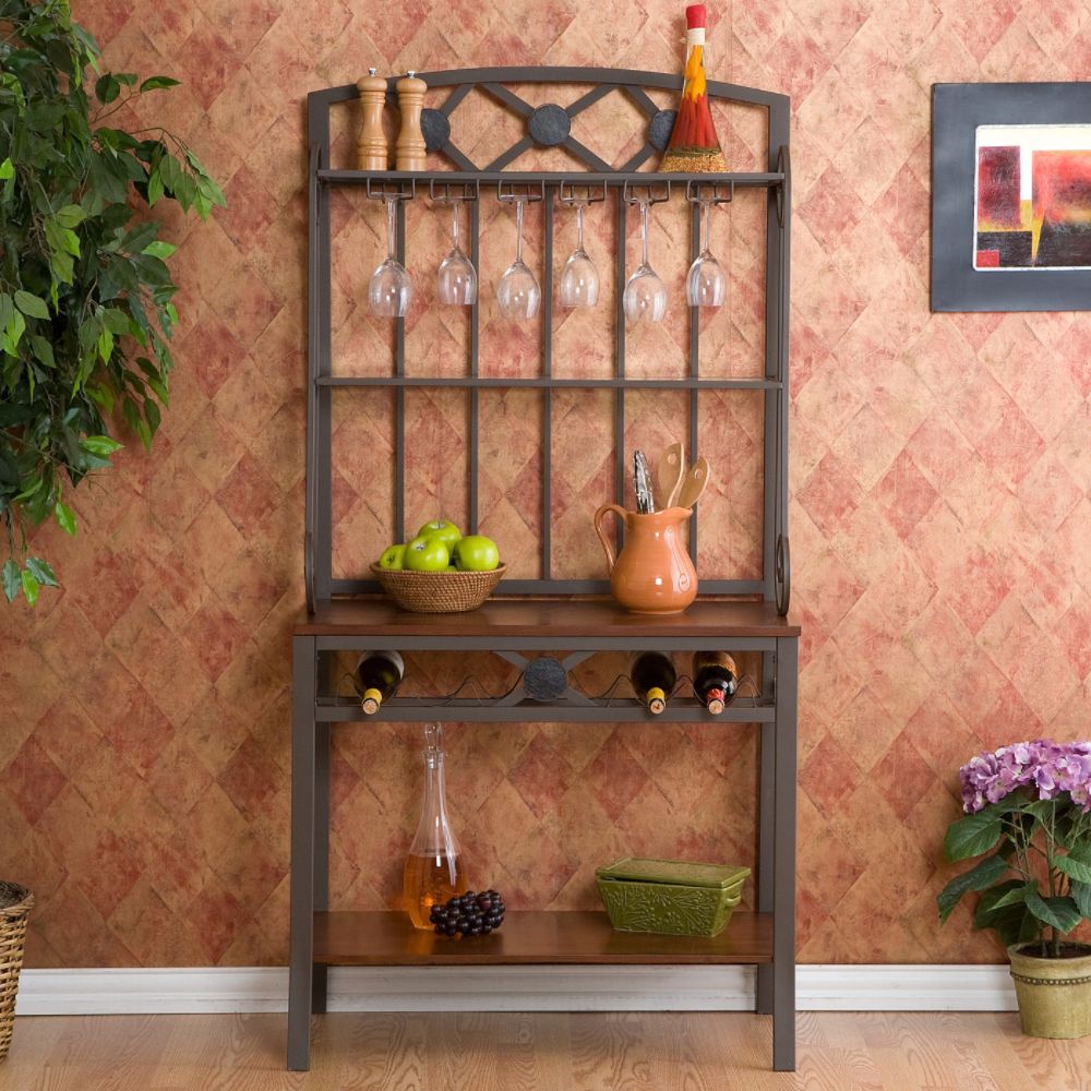 Southern Enterprises Decorative Bakers Rack with Wine Storage