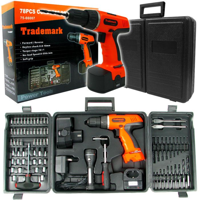 Trademark Tools 78 Pc 18 Volt Cordless Drill