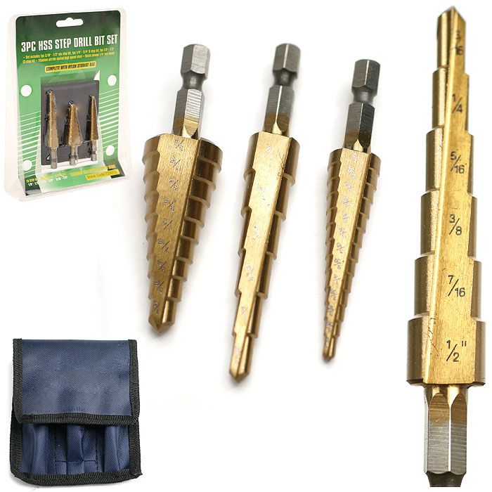 Step Titanium Coated HSS High Speed Steel 3 Piece Unibit Set