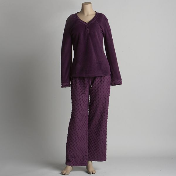 Of The Moment Women's Plush V-neck Top And Bottom Set