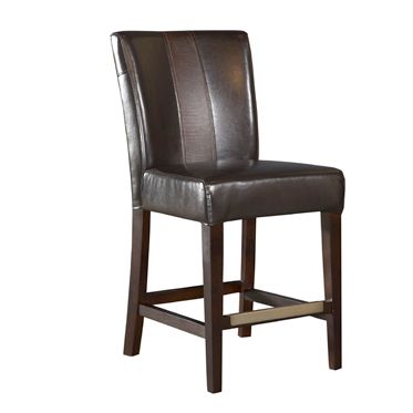 L Powell Brown Faux Leather Parsons Counter Stool, 24" Seat Height