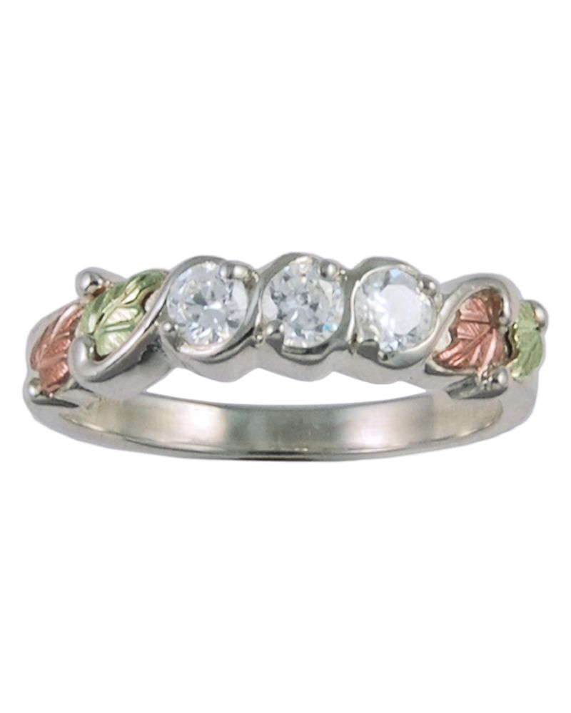 Black Hills Gold Tricolor Sterling Silver Triple CZ Band