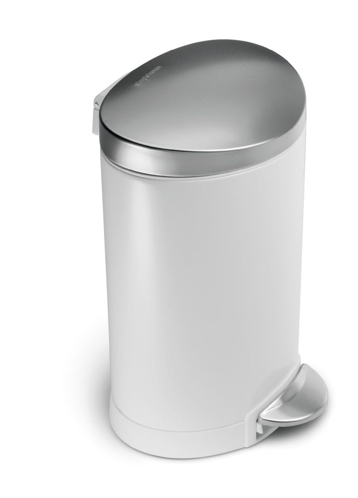 simplehuman Mini Semi-Round Step Trash Can, White Steel, 6 Liters /1.
