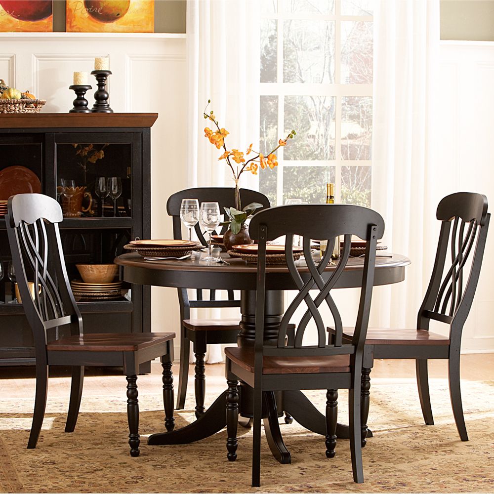 Antique  Dining Table on Dining Chairs 5 Piece Casual Country Antique Black Round Dining Table