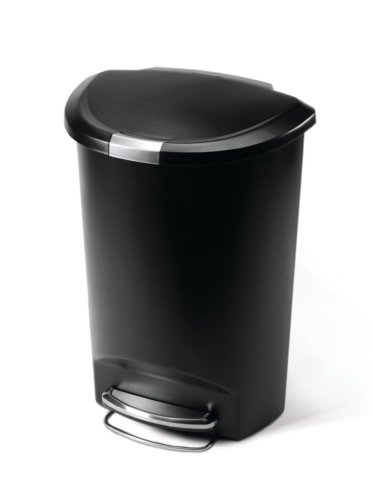 simplehuman simplehuman Semi-Round Step Trash Can, Black Plastic, 50L Liters / 13 Gallons