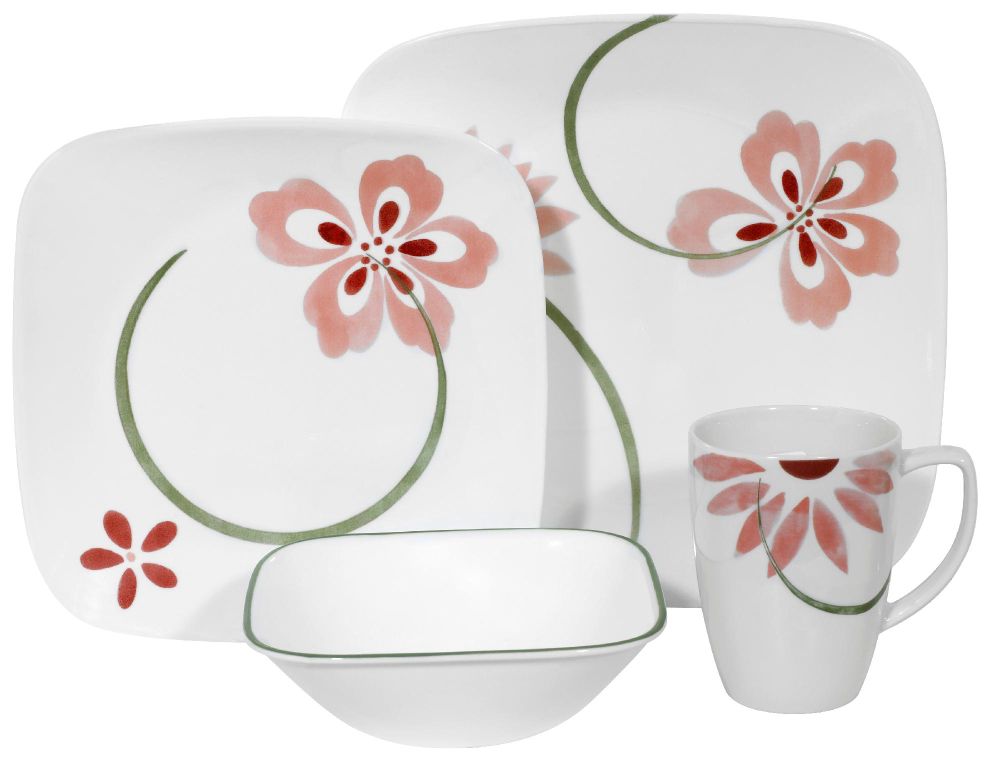 Corelle Square Pretty Pink 16 Piece Dinnerware Set