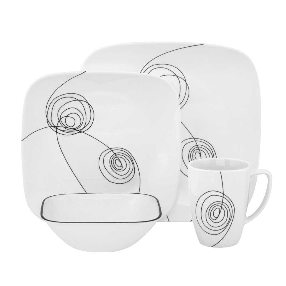 Corelle Square Scribble Lines 16 Piece Dinnerware Set