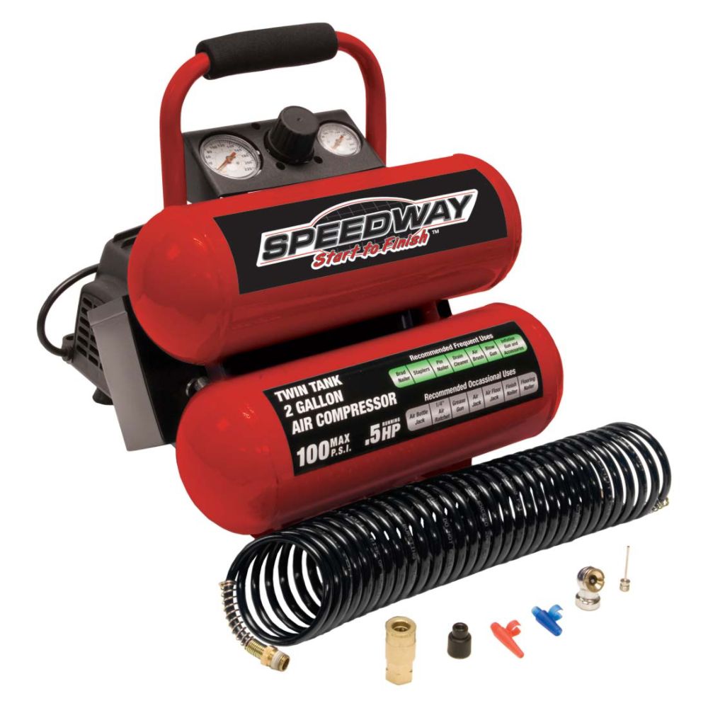 SPEEDWAY Start to Finish 2 Gallon Twin Stack Portable Air Compressor with Built in Storage tray- 8465