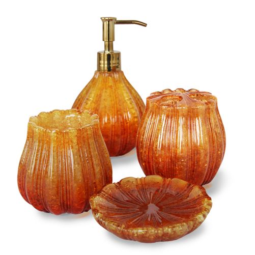 Lee by Li Olivier Crushed Glass Bath Accessory Set in Amber
