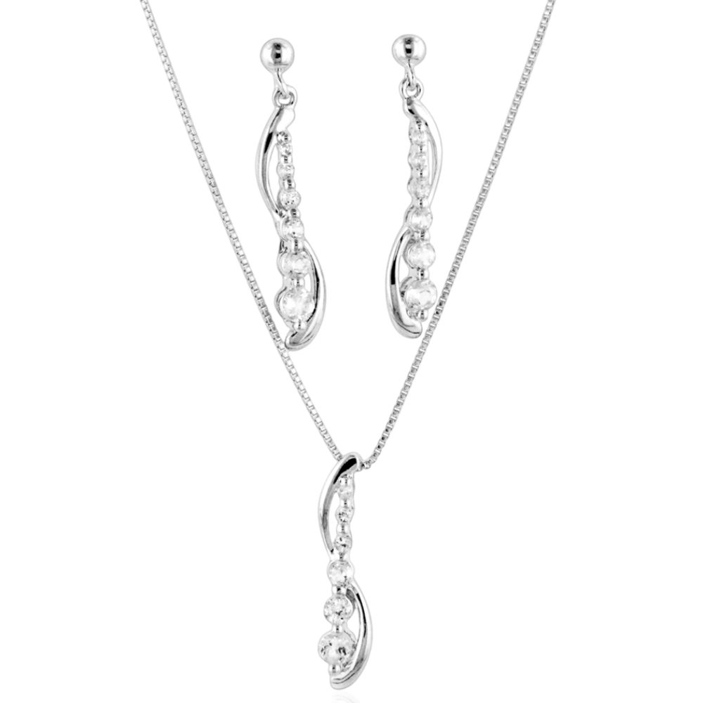 Lab Created White Sapphire Pendant and Earring Journey Set