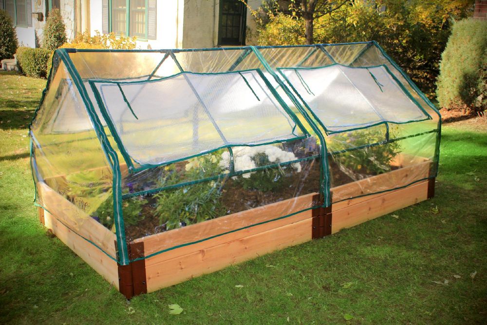 Frame It All 4' x 8' x 12" Raised Garden  with 1" profile Cedar Timbers and 2 Soft-sided Greenhouse