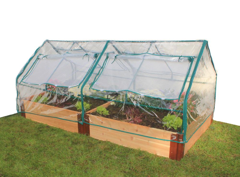 Frame It All 4’ x 8’ x 12” Western Red Cedar Raised Garden Bed with Two Soft-sided Greenhouse on a at Sears.com