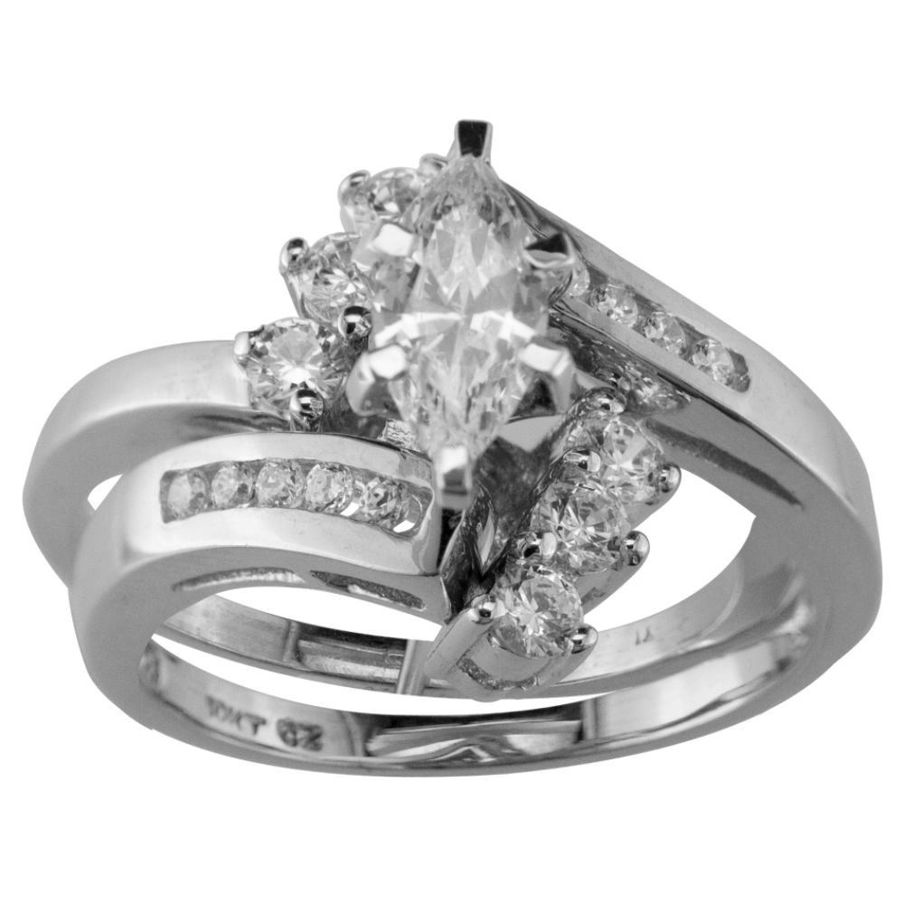 Cubic Zirconia Swirl Bridal Set in 10K White Gold 35099