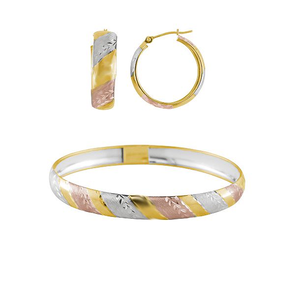 10kt And Sterling Silver Hoop And Bangle Set