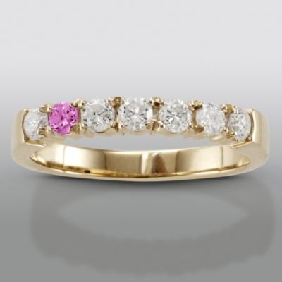 David Tutera 2/5 Cttw Certified Diamond and Pink Sapphire Anniversary Band in 10k Yellow Gold